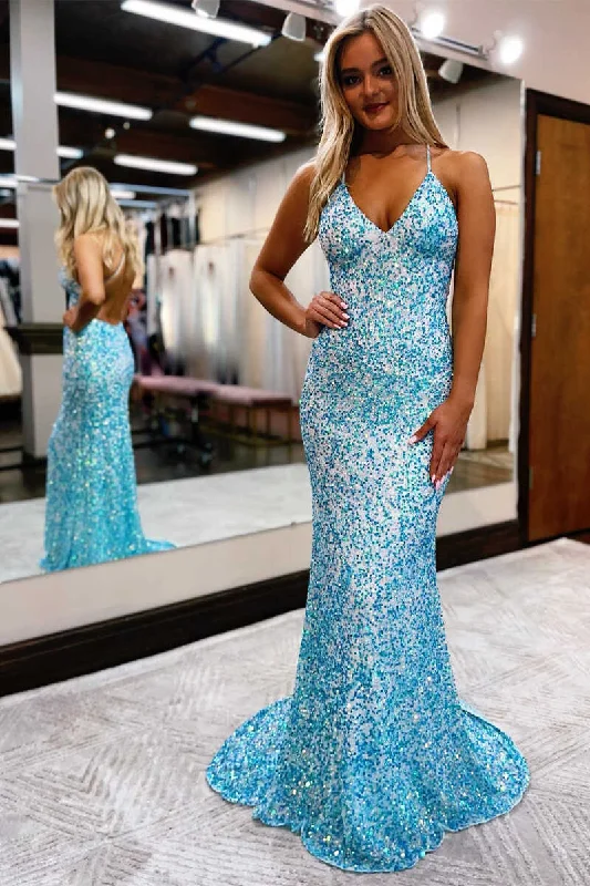 Inventory Reduction elegant maxi dressWinter Wonderland Blue Sequin Backless Long Prom Dress Y336 Inventory Reduction elegant maxi dressWinter Wonderland Blue Sequin Backless Long Prom Dress Y336