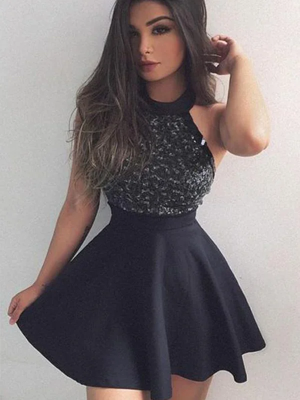 Special Offer Homecoming Dress Sexy Black Halter Beading Short Prom Dress Party Dress JKS046