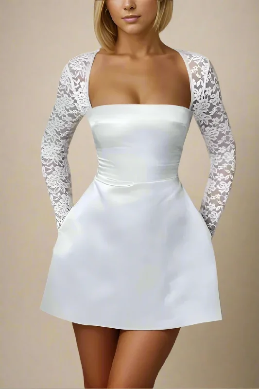 Best Deals elegant dressAndy Long Sleeve Mini Dress - Pearl White