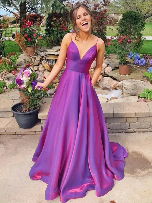 Price Reduction Unique Grape Spaghetti Straps Long Prom Dress Evening Dress JKG024