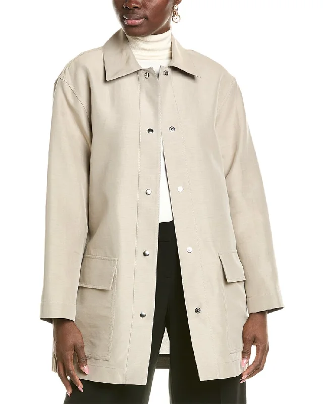 long-sleeve winter jacketLafayette 148 New York Reversible Silk-Blend Car Coat