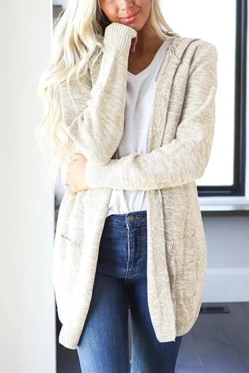 fashion gym hoodieHeathered Open Front Cardigan with Pockets