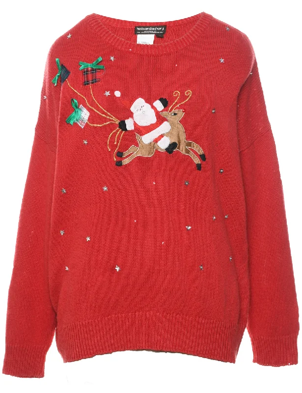 Customer Appreciation Sale sleek and warm coatSanta Claus & Reindeer Vintage Christmas Jumper - XL