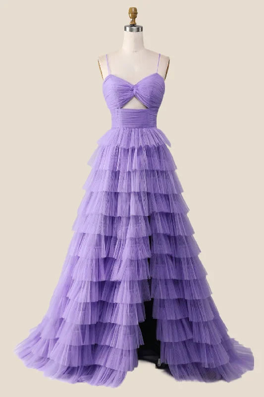 Lowest Price summer floral dressKnotted Purple Tulle Tiered Long Party Dress