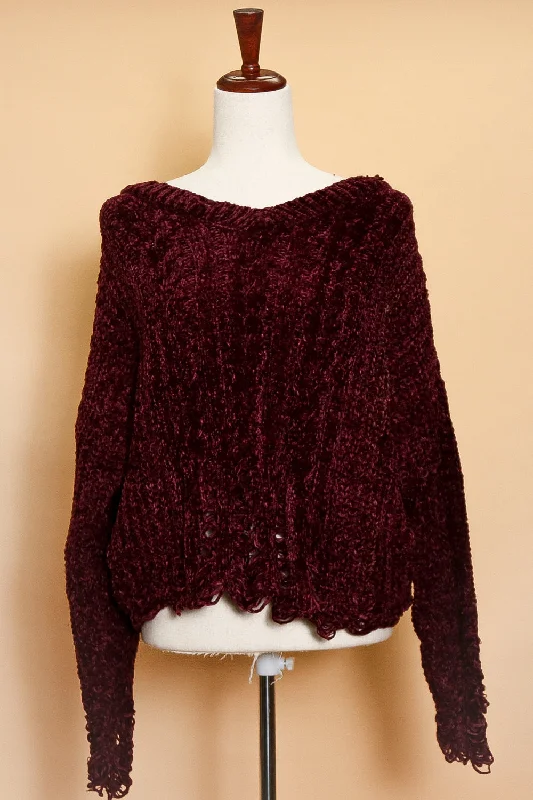 modern coatBurgundy Chenille Loose Loop Sweater