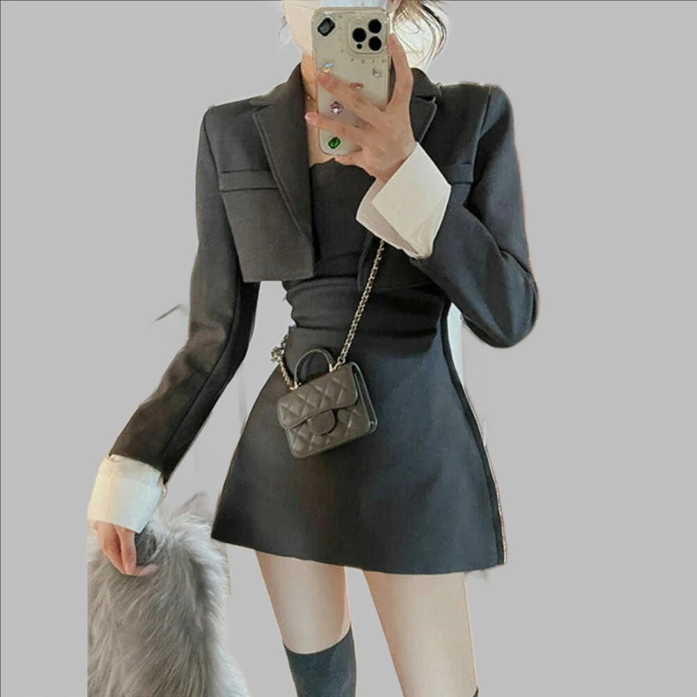 Savings Alert everyday winter coatBlack Korean Two Piece Dress Set Women Casual Blazer Coat + Strap Dress Set Female Grey Slim Vintage Elegant Dress Suit 2023 New Savings Alert everyday winter coatBlack Korean Two Piece Dress Set Women Casual Blazer Coat + Strap Dress Set Female Grey Slim Vintage Elegant Dress Suit 2023 New