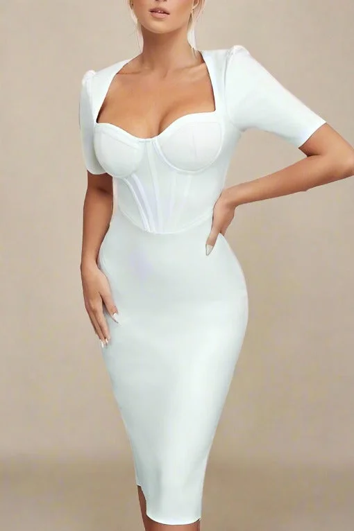 Huge Discounts structured dressLola Short Sleeve Bodycon Midi Dress - Pearl White