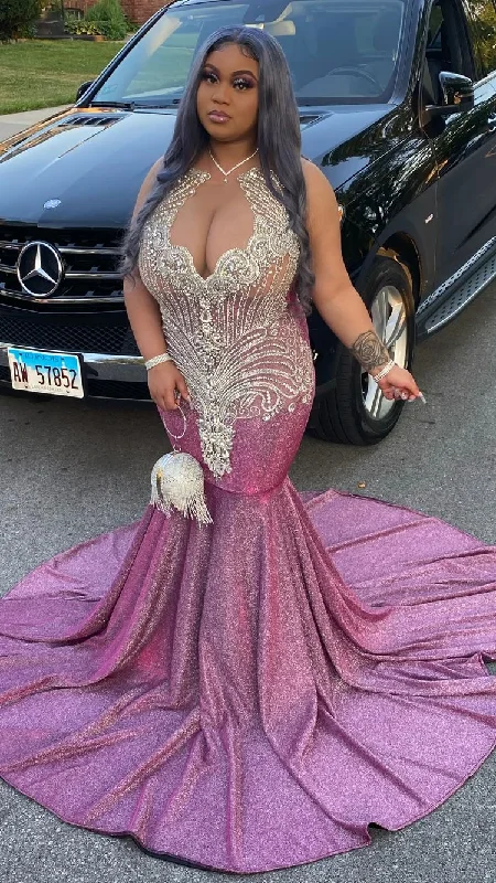 Bargain Blast denim dressShiny Mermaid Prom Dress With Train For Black Girls Y556