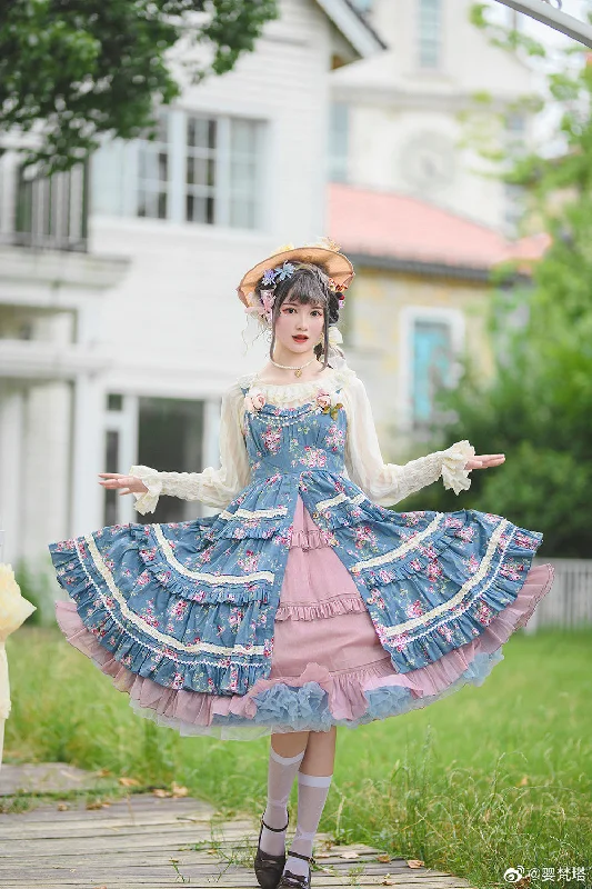 modern dressInfanta~Corola‘s Little Garden~Cotton Floral Tiered Lolita JSK