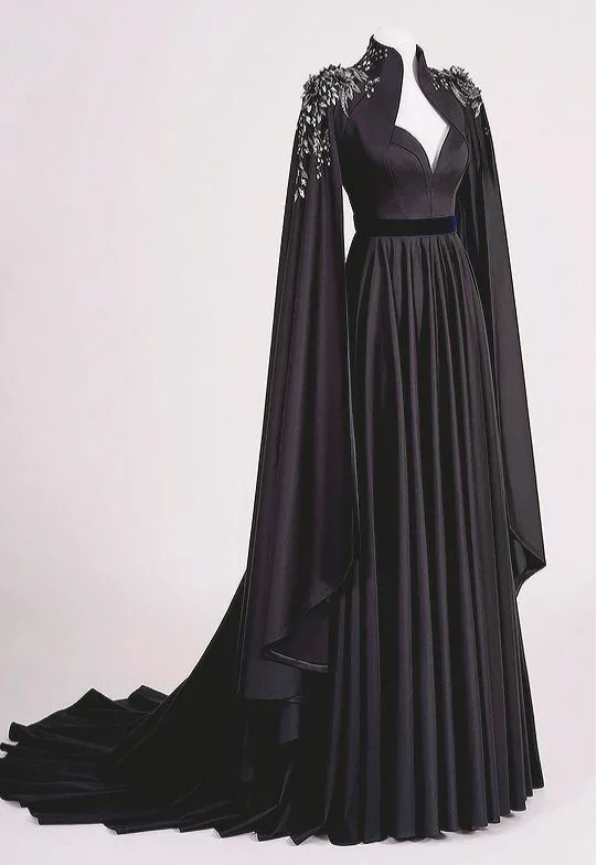 Great Deals flowy maxi dressBlack Satin Long Prom Dress Gothic Style Y109