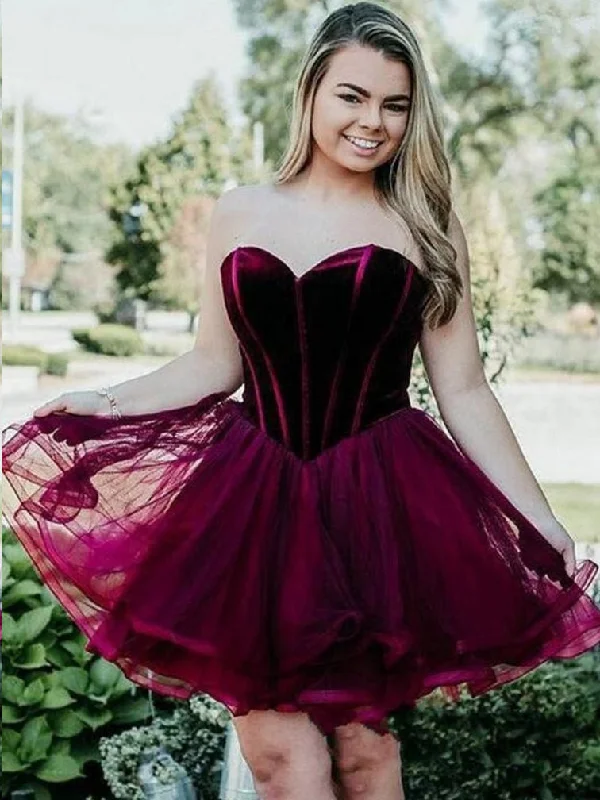 Bargain Prices Cheap Homecoming Dresses Sweetheart Burgundy Simple Short Prom Dress Party Dress JK720