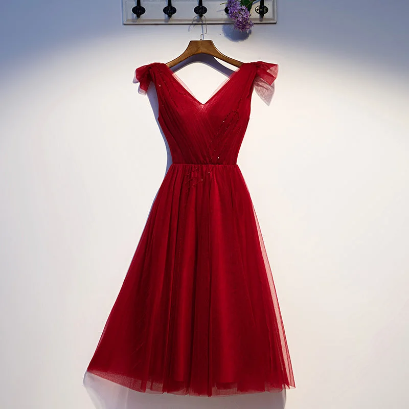 Limited Time Offer mini dressBurgundy v neck tulle short homecoming dress s95