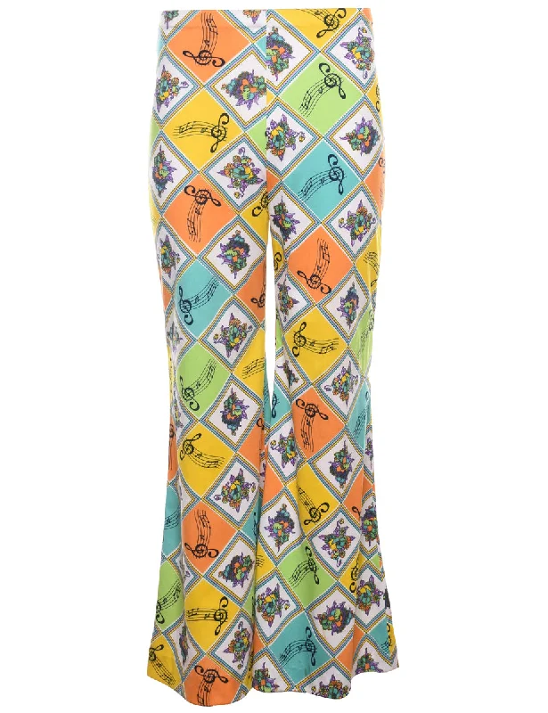 Discount Deals trendy jacketFloral & Argyle Print 1970s Multi-Colour Flared Trousers - W28 L30 Discount Deals trendy jacketFloral & Argyle Print 1970s Multi-Colour Flared Trousers - W28 L30