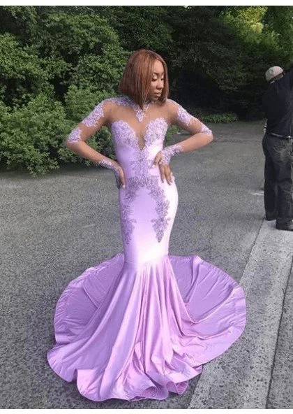 Special Price chic slip dressSexy Long Sleeves Lace Mermaid Lilac Prom Dresses Y908 Special Price chic slip dressSexy Long Sleeves Lace Mermaid Lilac Prom Dresses Y908
