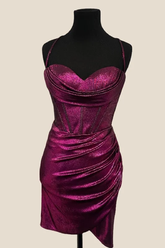 Act Fast casual knit dressMagenta Cowl Neck Ruched Bodycon Short Dress
