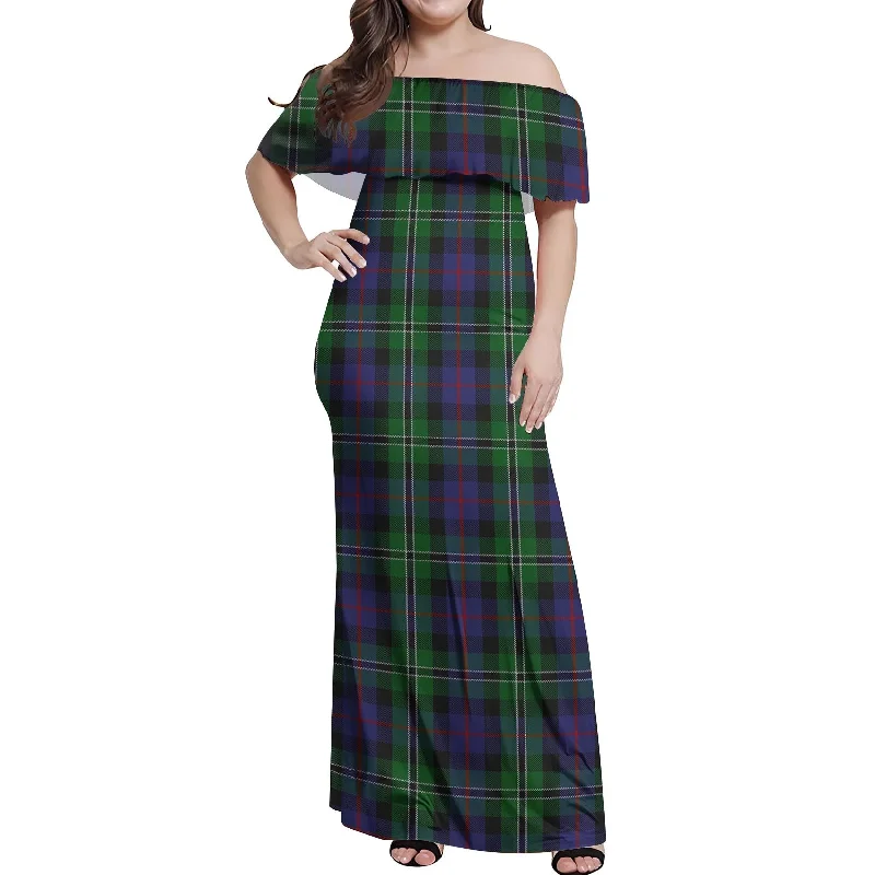 Fantastic Deals Rose Hunting Tartan Off Shoulder Long Dress