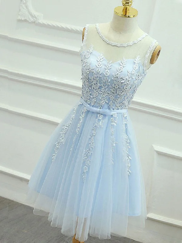 Extra Discounts Homecoming Dress Scoop Appliques Short Prom Dress Party Dress JK079