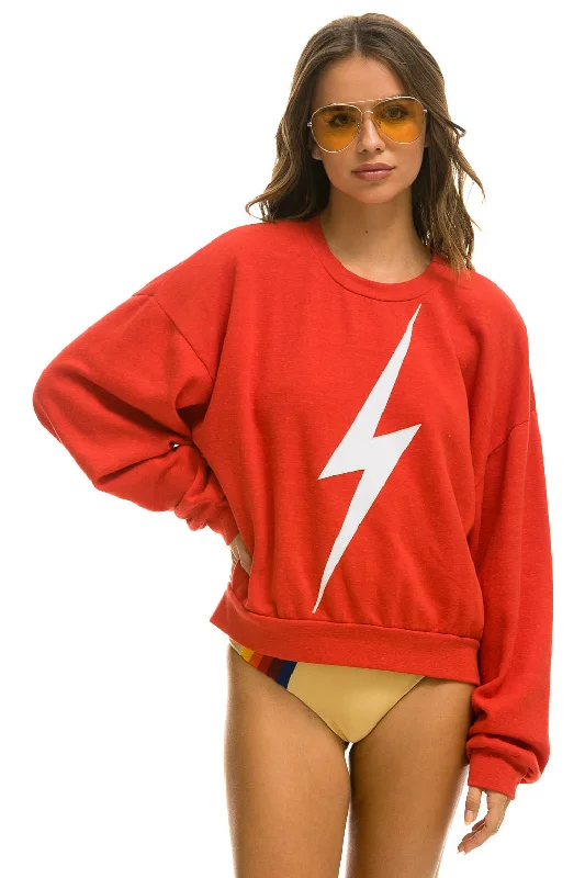 Buy Now vibrant athletic hoodieBOLT STITCH RELAXED CREW SWEATSHIRT - RED // WHITE
