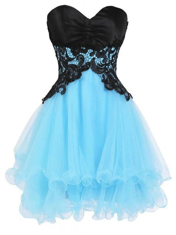 Weekend Deal Homecoming Dress Blue and Black Lace Short Prom Dress Party Dress JK260