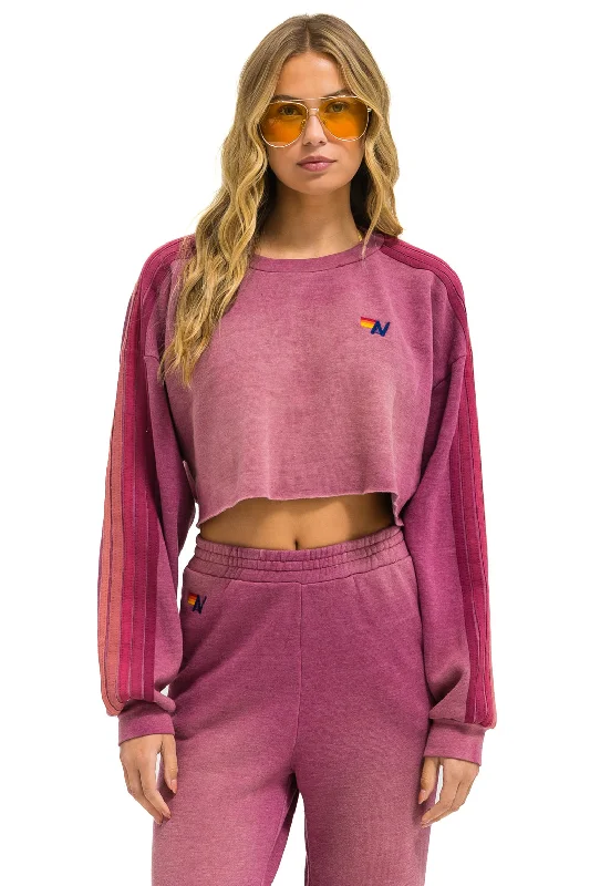 luxe gym hoodieCLASSIC STRIPE CROPPED CREW SWEATSHIRT RELAXED - FADED BERRY