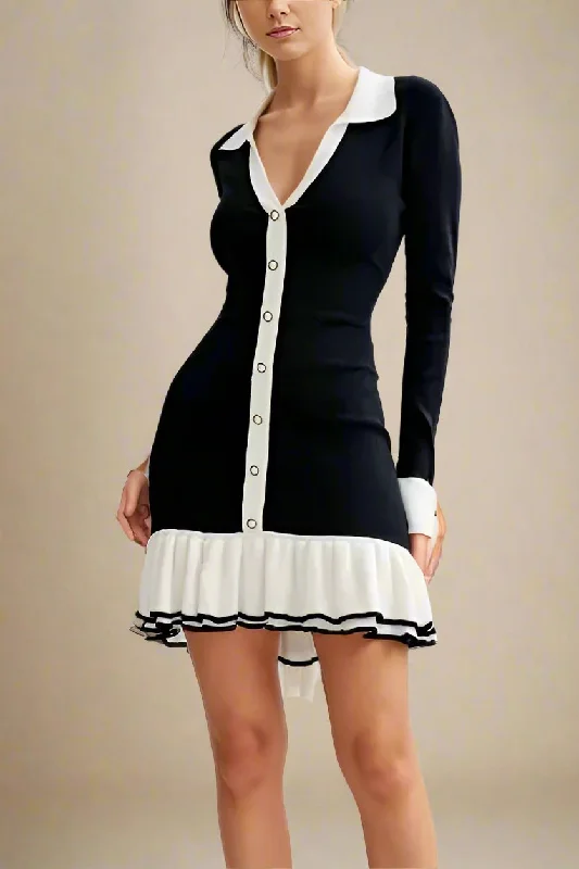Weekend Deal stylish dressNola Long Sleeve Bodycon Mini Dress - Classic Black