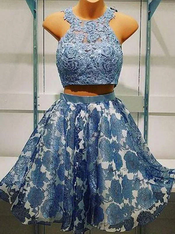 Year-End Clearance Homecoming Dress Beautiful Lace Two Pieces Short Prom Dress Party Dress JKS048