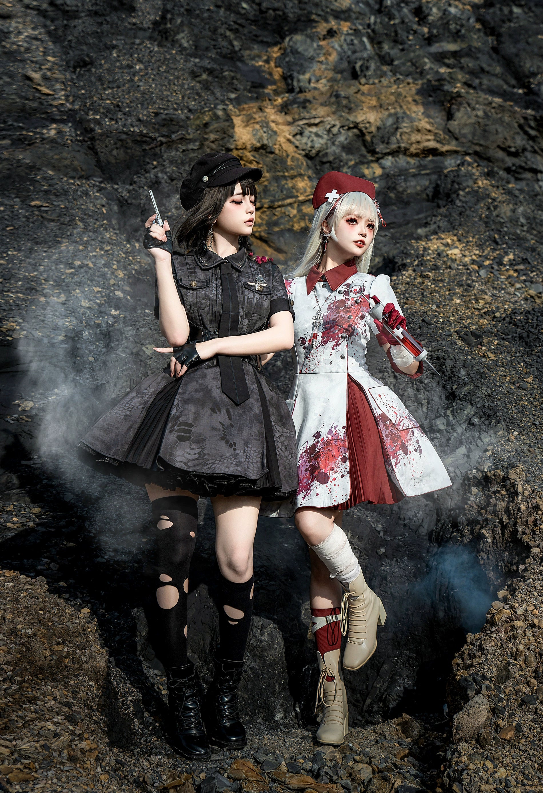 Best Bargains structured dressYour Highness~Iron Rose Black Mamba~Gothic Lolita OP Nurse Military Lolita Dress