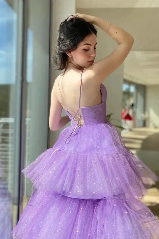 bohemian dressV Neck Purple High Low Prom Dresses, Purple High Low Formal Homecoming Dresses Y1689