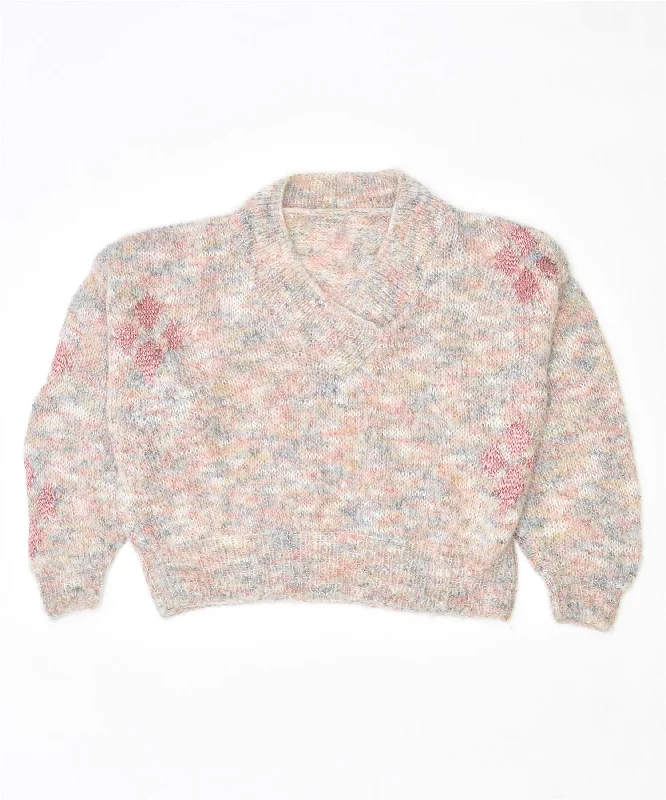 Take Advantage fleece-lined hoodieVINTAGE Womens Oversized V-Neck Jumper Sweater UK 14 Large Multicoloured