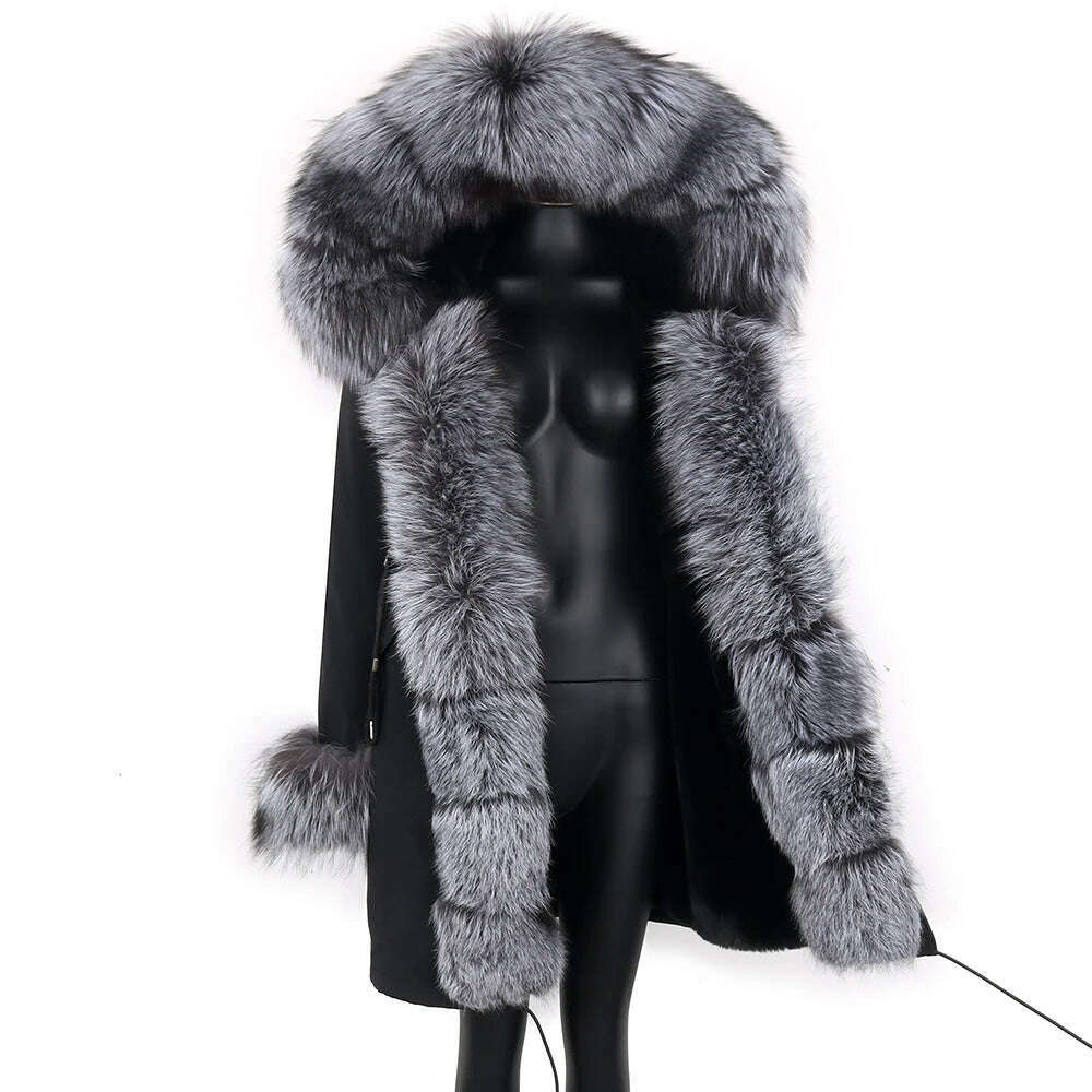 classic trench coat2024 Women's jacket Natural Real Fox fur Jacket Hooded black Woman parkas Winter warm Coat Parkas