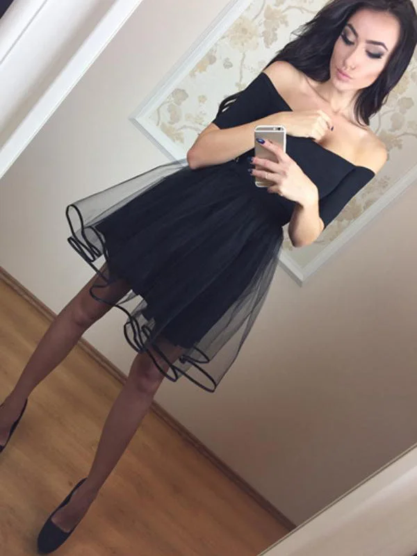 Incredible Offers Red Homecoming Dress Little Black Dress A-line Off-the-shoulder Short Prom Dress Party Dress JK511