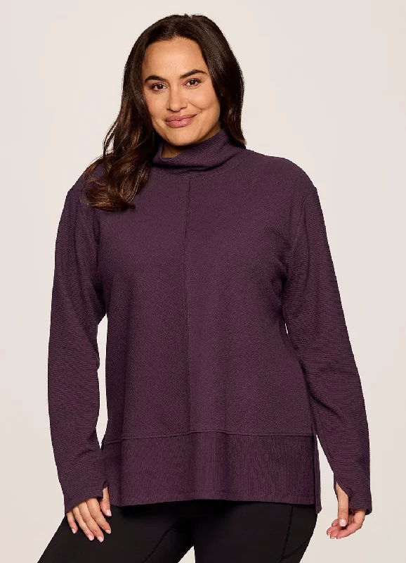 trendy sports sweatshirtPlus Studio Jacquard Mock Neck Pullover