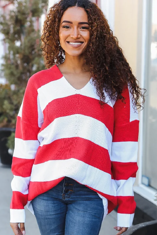 chic padded coatPlus Red & Ivory Stripe Sweater