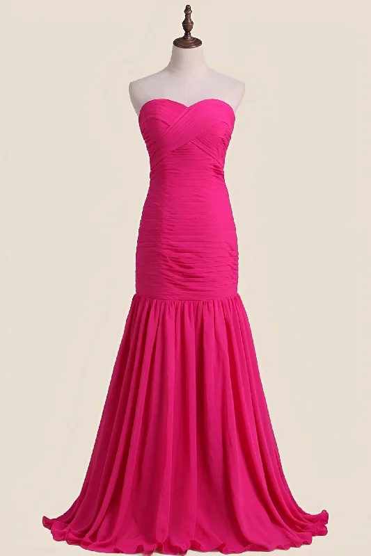 Exclusive Offers cocktail party dressStrapless Hot Pink Pleated Mermaid Long Party Dress Exclusive Offers cocktail party dressStrapless Hot Pink Pleated Mermaid Long Party Dress