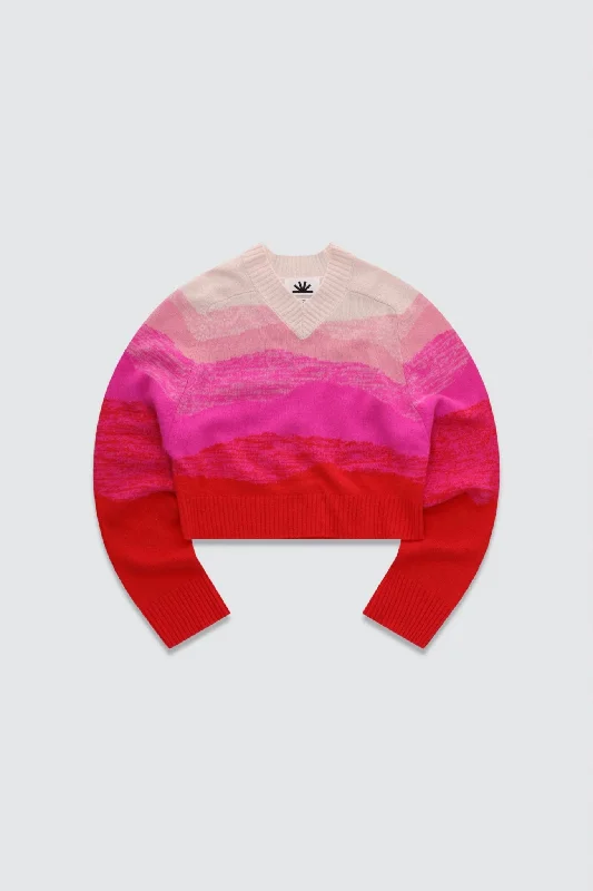 fitted workout sweatshirtCOLORUSH Horizon Textured V-Neck Sweater / Red Sky Gradient