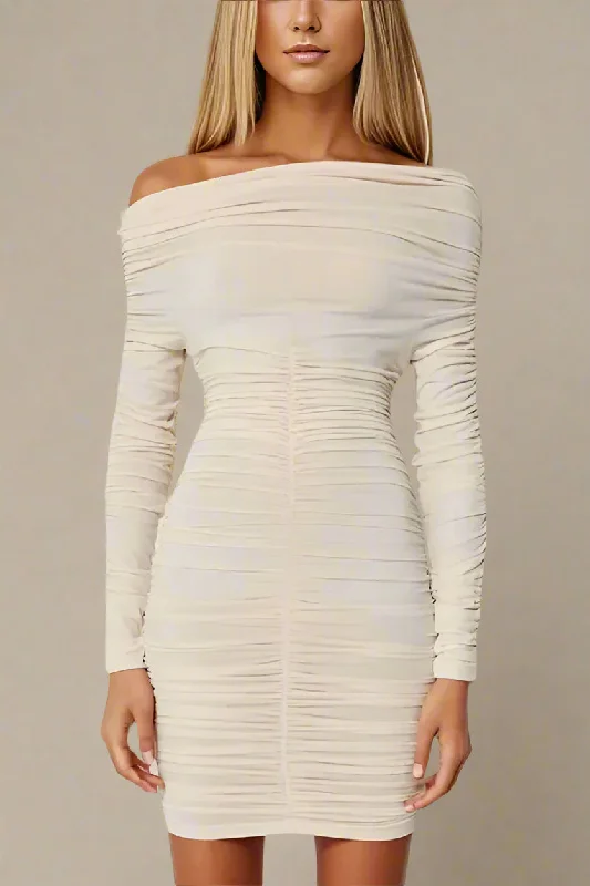 Exclusive Deal v-neck dressAlessandra Long Sleeve Wrap Bodycon Mini Dress - Cream