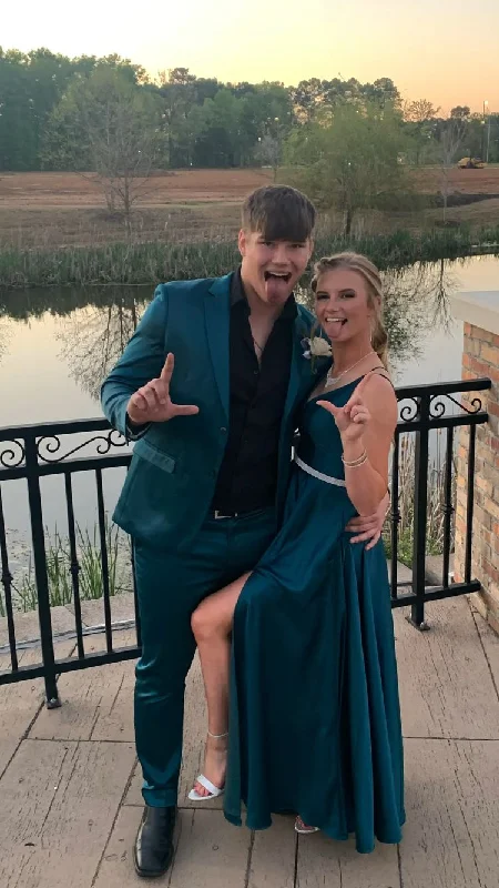 Epic Deals oversized dressA-line Teal Satin Prom Dress Waist Beaded Senior School Prom Dress Y153