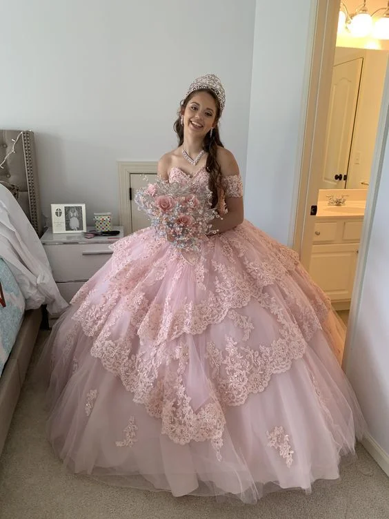 Savings Galore cocktail dressPink Tulle Lace Ball Gown Sweet 16 Dress Y823