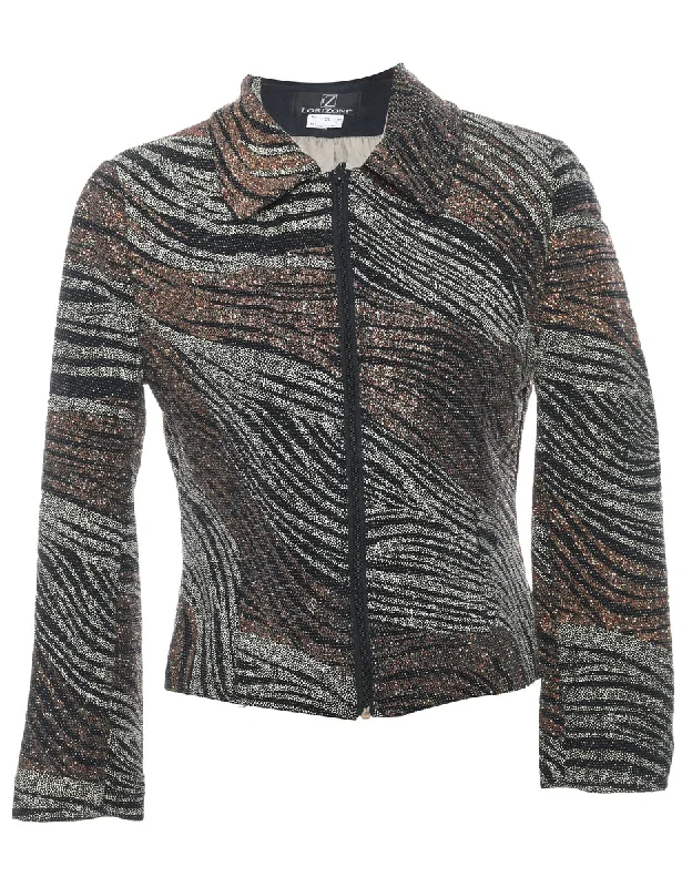Discount Deals urban street coatMetallic Finish Zip-Front Abstract Design Evening Jacket - S