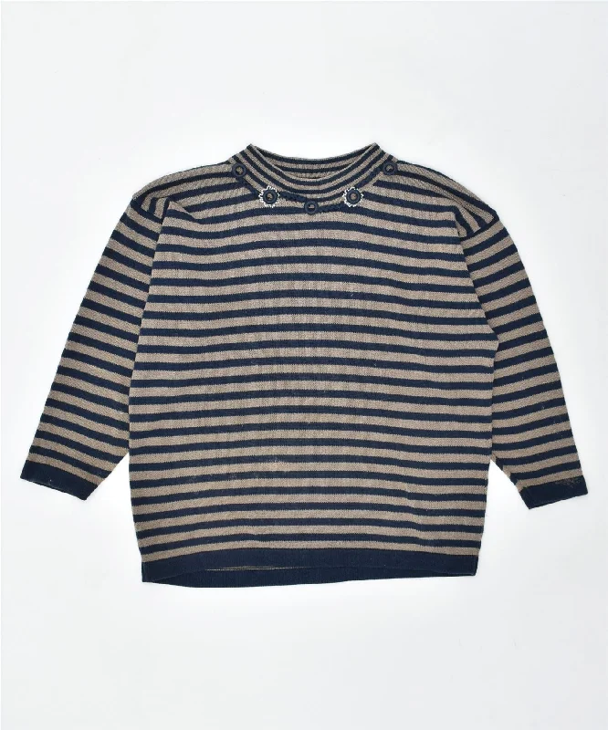 Deal of the Day comfy athletic hoodieVINTAGE Womens Turtle Neck Jumper Sweater UK 20 2XL Brown Striped