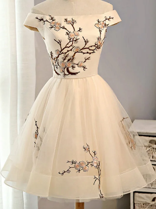 Holiday Sale Cute Homecoming Dress A-line Off-the-shoulder Short Prom Dress Party Dress JK496
