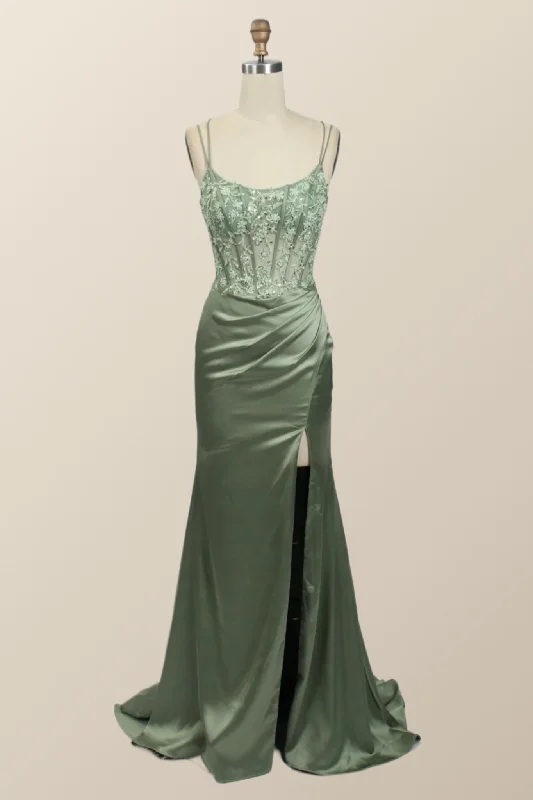 Savings Galore chic wrap dressSage Green Lace Appliques Mermaid Long Formal Dress