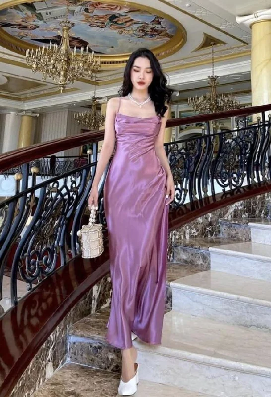 Bargain Prices romantic dressSimple Straps Purple Stain Long Prom Dresses Y1344
