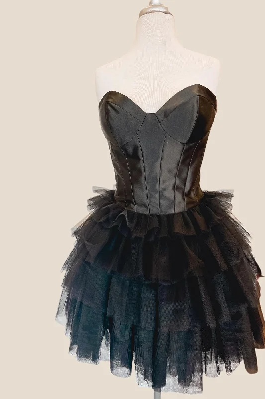 Fantastic Offers party-ready dressSweetheart Black Tiered A-line Short Dress