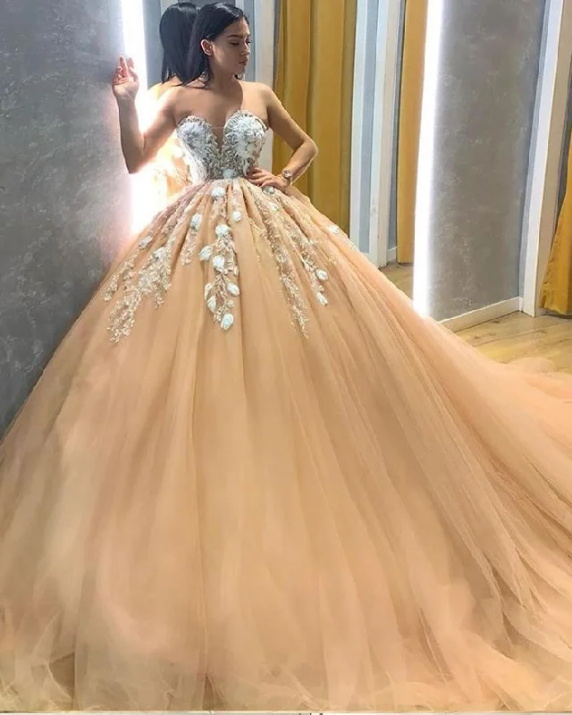 Buy More, Save More statement dressLace Applique Bodice Champagne Sweetheart Pleated Tulle Long Ball Dress Custom Size Y602 Buy More, Save More statement dressLace Applique Bodice Champagne Sweetheart Pleated Tulle Long Ball Dress Custom Size Y602
