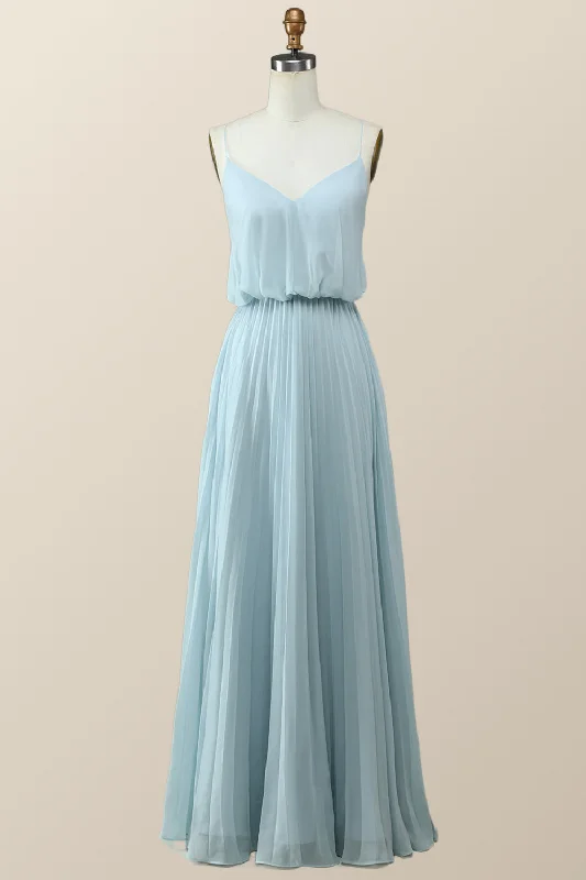 Savings Galore oversized dressStraps Blue Pleated Full Length Dress