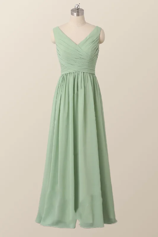 Overstock casual knit dressPleated V Neck Mint Green Chiffon Bridesmaid Dress