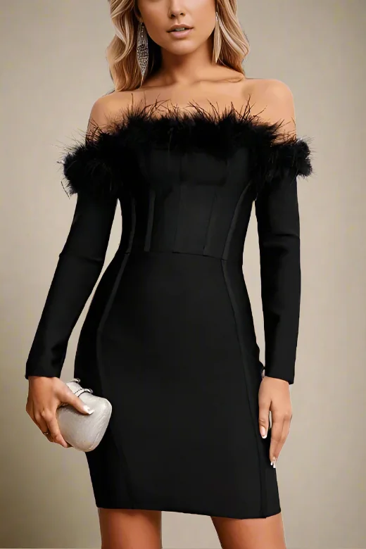 Price Slash sophisticated dressErin Long Sleeve Off Shoulder Bandage Mini Dress - Classic Black Price Slash sophisticated dressErin Long Sleeve Off Shoulder Bandage Mini Dress - Classic Black