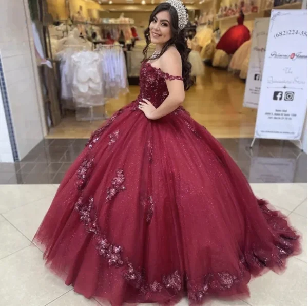 Savings Galore summer floral dressOff the Shoulder Pageant Gown Sweet 16 Dress Birthday Dresses,Sparkly Ball Gown Y1111