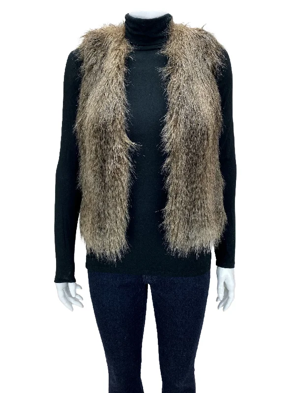 soft shell coatClub Monaco, Women's Faux Fur Vest, Brown, Size XS